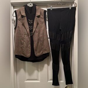 Weissman Black and Red Plaid Vest, Hoodie and leggings Hip Hop Dance Costume